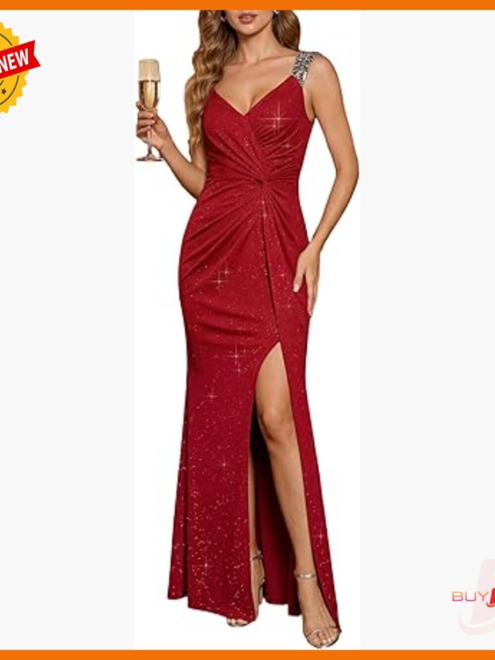 Glitter Sleeveless V-Neck Bodycon Prom Dress Evening Gown Formal Wedding Guest